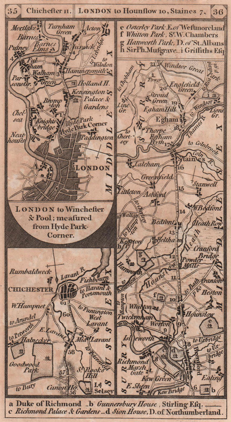 Fulham-Putney-Chiswick-Richmond-Staines-Egham road strip map PATERSON 1803